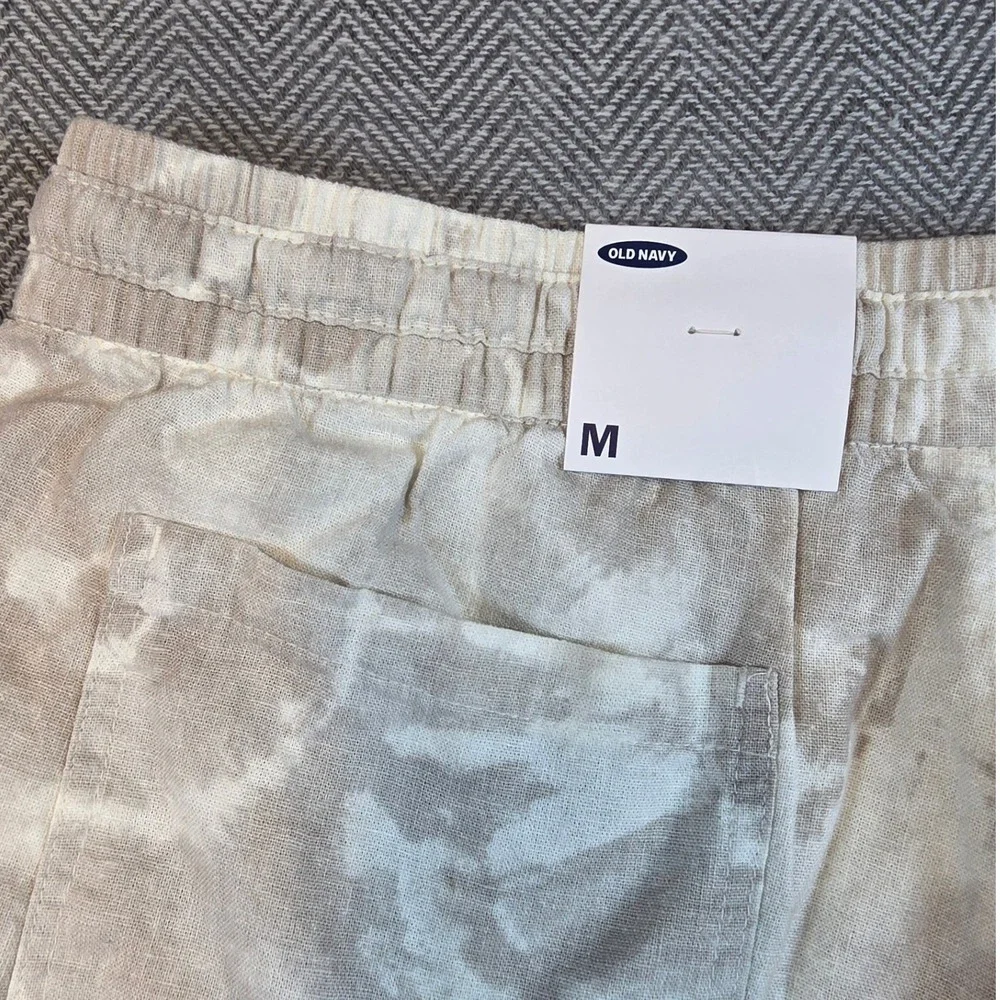 Old Navy Womens Linen Blend Tie Dye Shorts Beige White Size M NWT